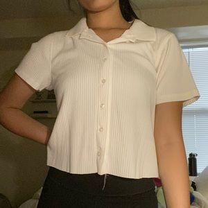 White Button Up Collared Top